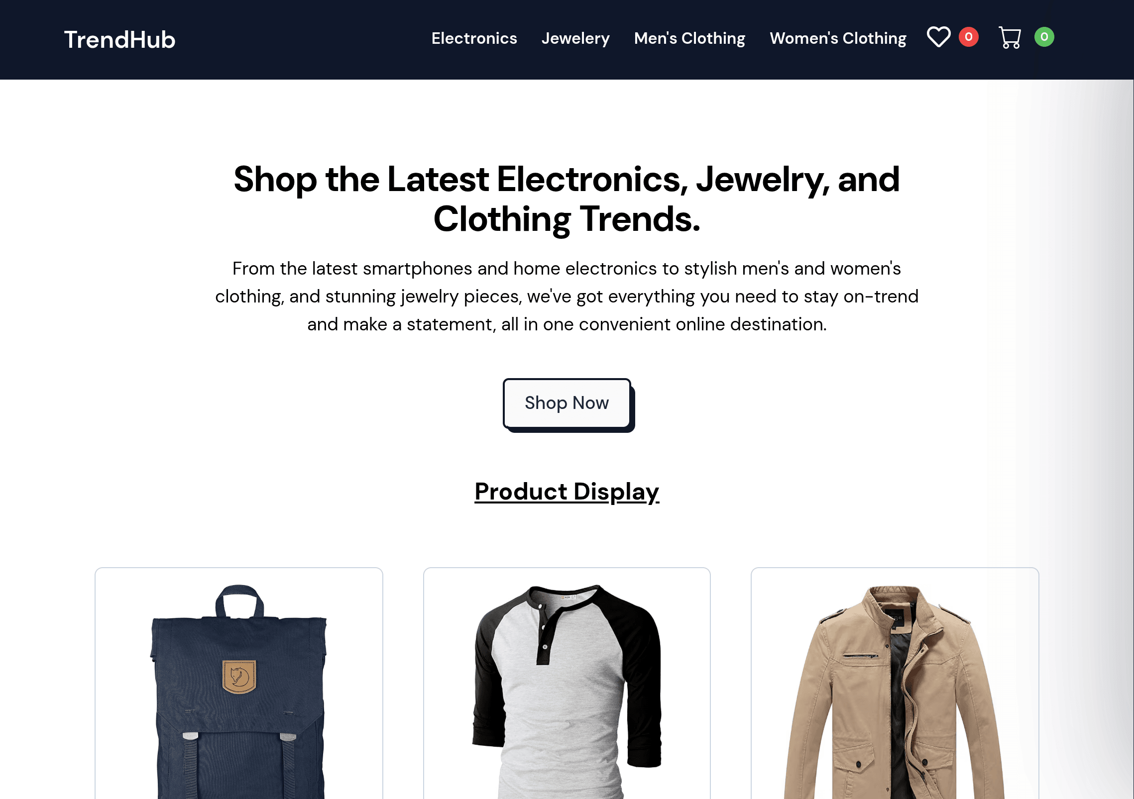 Screenshot of TrendHub project